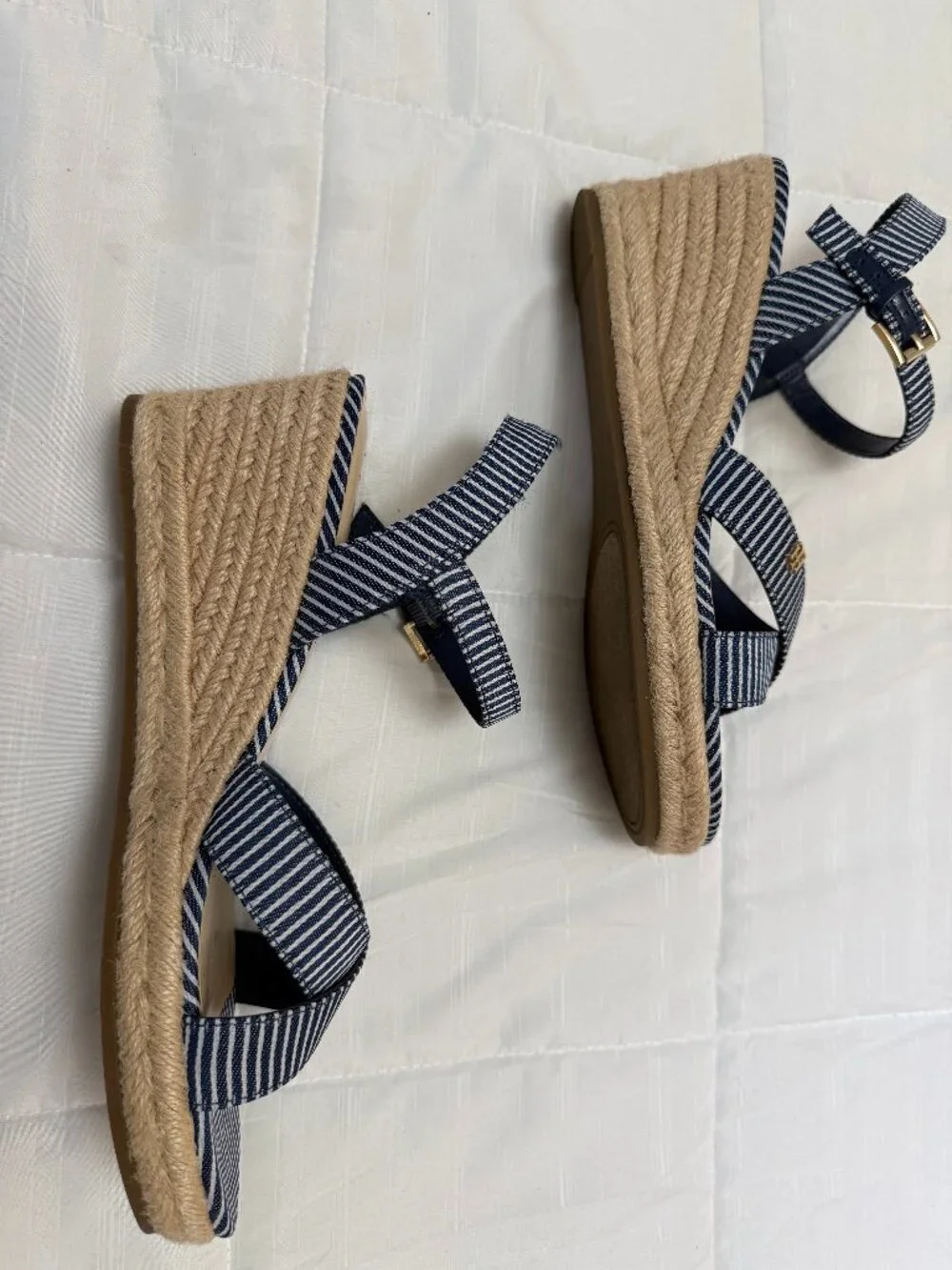 Tommy Hilfiger Striped Espadrille Wedges - Sz 10
